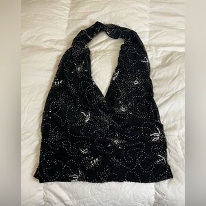 Zara Black Beaded Halter Crop Top
